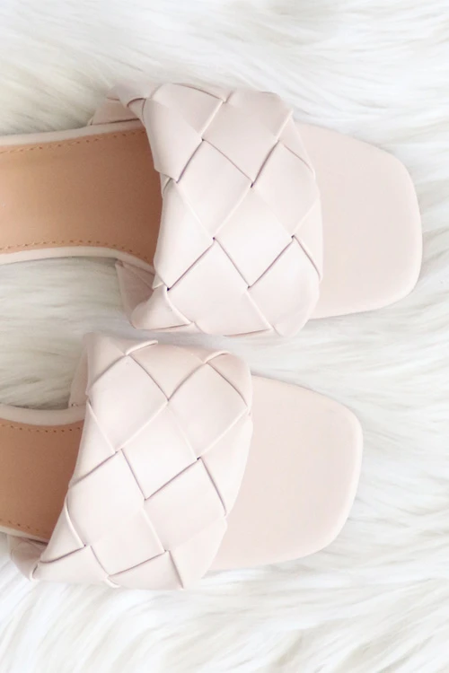 Woven Single Band Slides Sandals-Off White Ivory 2 Woven Single Band Slides Sandals-Off White Ivory - Image 2