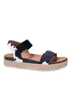 Espadrille Low Platform Flats Sandals With Ankle Strap-Black And White Cow Print -LumiWear Store espadrille sandals cowblack3