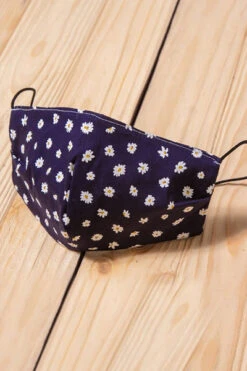Cotton Washable Face Mask Reusable Cloth Face Covering With Slot For Filter-Navy Blue Daisy Floral Print -LumiWear Store facemask hm1139 daisy navy3