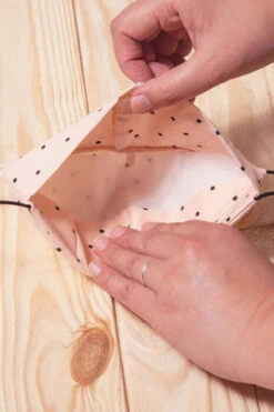 Cotton Washable Face Mask Reusable Cloth Face Covering With Slot For Filter-Pink White & Grey Striped -LumiWear Store facemask hm1139 peachdot2 1