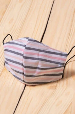 Cotton Washable Face Mask Reusable Cloth Face Covering With Slot For Filter-Pink White & Grey Striped
