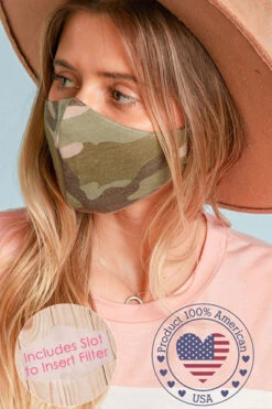 Stretch Cotton Washable Face Mask Reusable Cloth Face Covering With Filter Pocket-Camouflage Camo Print