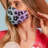 Stretch Cotton Washable Face Mask Reusable Cloth Face Covering With Filter Pocket-Blue Leopard Print