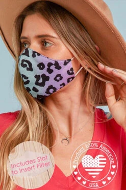 Stretch Cotton Washable Face Mask Reusable Cloth Face Covering With Filter Pocket-Blue Leopard Print