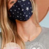 Stretch Cotton Washable Face Mask Reusable Cloth Face Covering With Filter Pocket-Navy Blue Stars