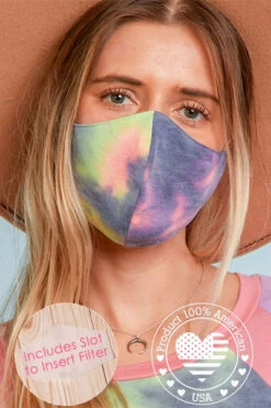 Stretch Cotton Washable Face Mask Reusable Cloth Face Covering With Filter Pocket-Blue Tie Dye