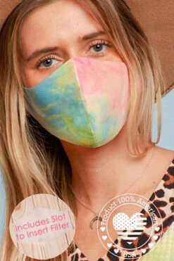 Stretch Cotton Washable Face Mask Reusable Cloth Face Covering With Filter Pocket-Pink Tie Dye
