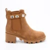 Rhinestone Ankle Chelsea Boots With Lug Sole Chunky Heel-Brown