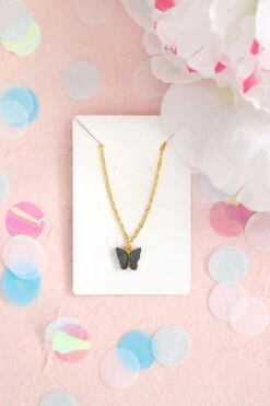 Granola + Barley Butterfly Necklace-Black