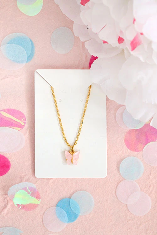 Granola + Barley Butterfly Necklace-Pink 1 Granola + Barley Butterfly Necklace-Pink