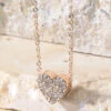 Rhinestone Heart Charm Chain Necklace-Rose Gold