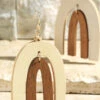 Retro Wood Two Tone Rainbow Arch Earrings-Off White And Brown