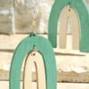 Retro Wood Two Tone Rainbow Arch Earrings-Turquoise And Off White