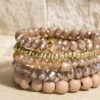 Layered Wood And Crystal Bead Bracelet Set-Nude
