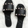Studded Single Band Sandals Slides-Black