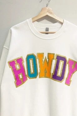 Glitter Howdy Sweatshirt Crew Neck Sweater-White