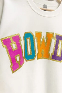 Glitter Howdy Sweatshirt Crew Neck Sweater-White -LumiWear Store howdy glitter sweater h3796tk white3