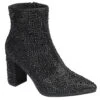 Rhinestone High Heel Booties-Black