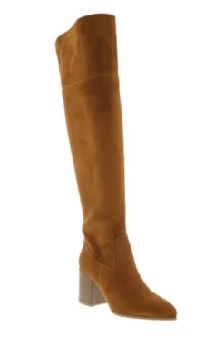 Faux Suede Tall Knee High Boots With Chunky Heels-Tan Brown