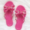 KIDS Girls Studded Bow Flip Flops Jelly Sandals-Fuschia Hot PInk