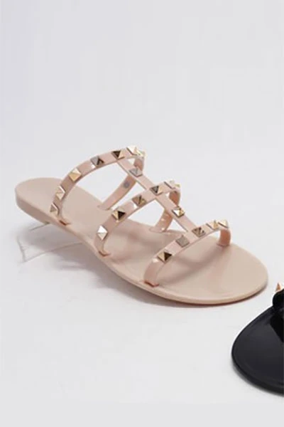 FLASH DEAL: Strappy Studded Flip Flops Jelly Sandals-Nude Beige (Size 6) 2 FLASH DEAL: Strappy Studded Flip Flops Jelly Sandals-Nude Beige (Size 6) - Image 2
