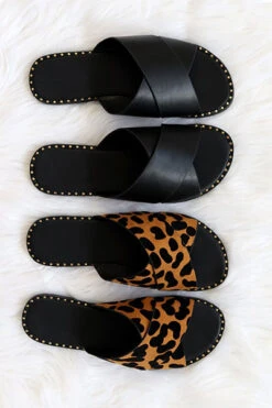 Animal Print X Cross Band Gold Trim Sandals Slides-Leopard Print -LumiWear Store kazen 13x allcolors1