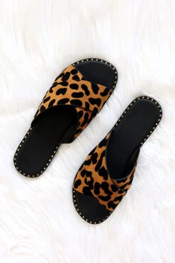 Animal Print X Cross Band Gold Trim Sandals Slides-Leopard Print -LumiWear Store kazen 13x camelblackleopard3