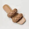 Braided Two Strap Woven Sandals Slides-Camel Brown