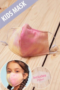 Kids Cotton Washable Face Mask Reusable Cloth Face Covering With Slot For Filter-Pink Tie Dye