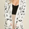 Soft Animal Leopard Print Eyelash Sweater Cardigan-White Leopard Print