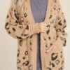 Soft Animal Leopard Print Eyelash Sweater Cardigan-Taupe Leopard Print