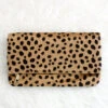 Foldover Cheetah Leopard Animal Print Faux Fur Clutch-Leopard Print