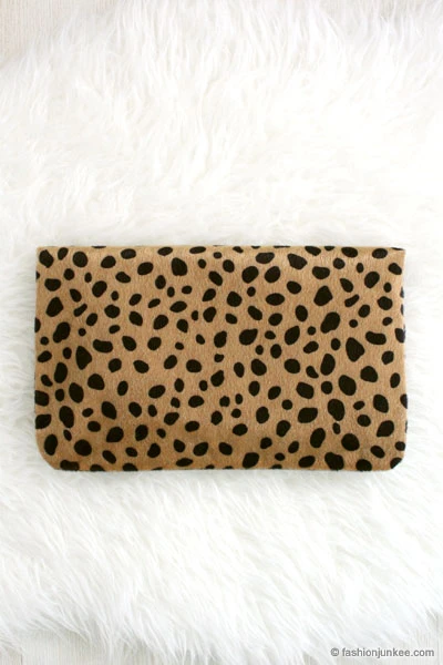 Foldover Cheetah Leopard Animal Print Faux Fur Clutch-Leopard Print 2 Foldover Cheetah Leopard Animal Print Faux Fur Clutch-Leopard Print - Image 2