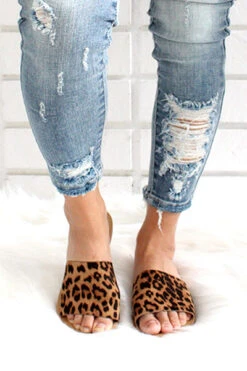 Single Band Animal Print Sandals Slides-Leopard Print
