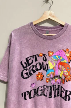 Let's Grow Together Mushroom Mineral Wash Tee T-Shirt-Purple Lavender