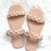 Braided Two Strap Woven Sandals Slides-Taupe Beige