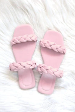 Braided Two Strap Woven Sandals Slides-Pink