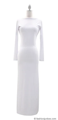 Full Length Long Sleeve Backless Evening Dress-White