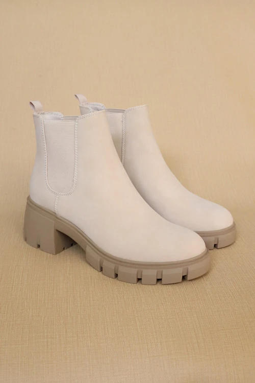 Chelsea Ankle Boots With Lug Sole Chunky Heel-Beige 1 Chelsea Ankle Boots With Lug Sole Chunky Heel-Beige