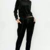 DOOR BUSTER: Solid Velour Long Sleeve Top And Joggers Pants Lounge Set (2 Piece Set)-Black
