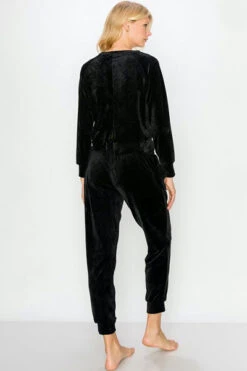 DOOR BUSTER: Solid Velour Long Sleeve Top And Joggers Pants Lounge Set (2 Piece Set)-Black -LumiWear Store lounge set velour yps3451 black4