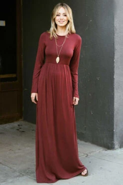 Solid Jersey Long Sleeve Maxi Dress With Hidden Pockets-Black 9 Solid Jersey Long Sleeve Maxi Dress With Hidden Pockets-Black -LumiWear Store ls maxi d3374e burgundy2