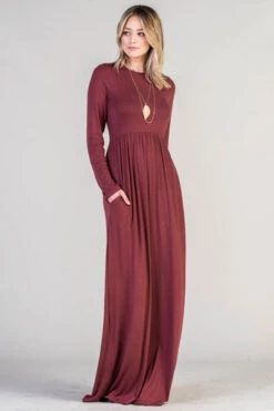 Solid Jersey Long Sleeve Maxi Dress With Hidden Pockets-Black 10 Solid Jersey Long Sleeve Maxi Dress With Hidden Pockets-Black -LumiWear Store ls maxi d3374e burgundy3