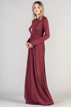 Solid Jersey Long Sleeve Maxi Dress With Hidden Pockets-Black 11 Solid Jersey Long Sleeve Maxi Dress With Hidden Pockets-Black -LumiWear Store ls maxi d3374e burgundy4