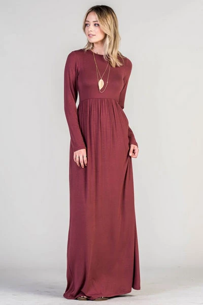 Solid Jersey Long Sleeve Maxi Dress With Hidden Pockets-Black 6 Solid Jersey Long Sleeve Maxi Dress With Hidden Pockets-Black - Image 6