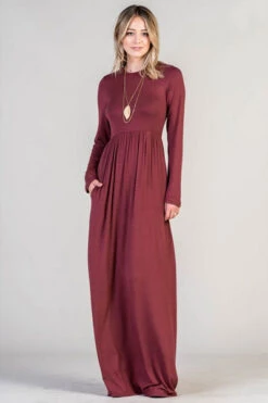 Solid Jersey Long Sleeve Maxi Dress With Hidden Pockets-Black 13 Solid Jersey Long Sleeve Maxi Dress With Hidden Pockets-Black -LumiWear Store ls maxi d3374e burgundy6
