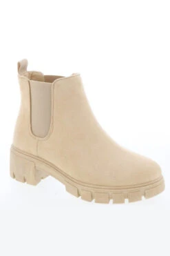 Ankle Chelsea Boots With Lug Sole-Beige