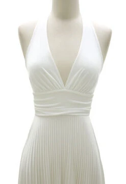 Marilyn Monroe Pleated Low Cut Halter Cocktail Dress-White -LumiWear Store marilyn dr white4