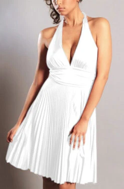 Marilyn Monroe Pleated Low Cut Halter Cocktail Dress-White -LumiWear Store marilyn dr white5