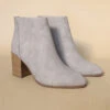 Closed Toe Ankle Booties With Wooden Block Heel-Taupe